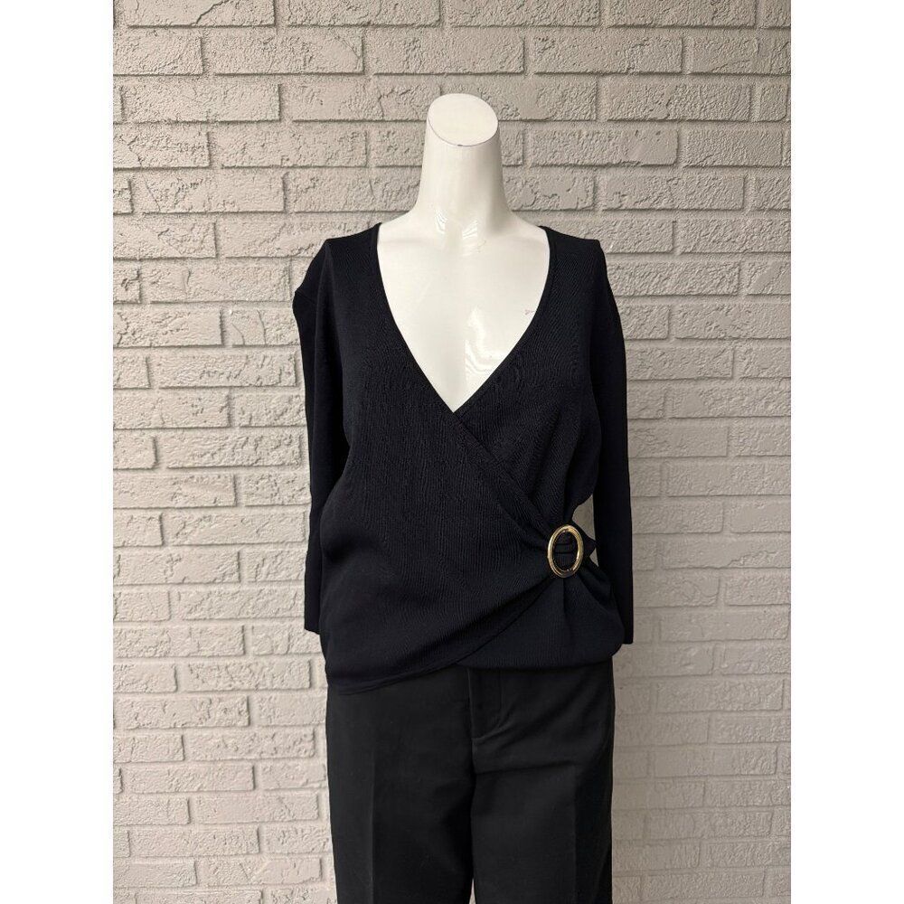 Joseph A. Women’s Black Faux Wrap Long Sleeve Knit Top Size L